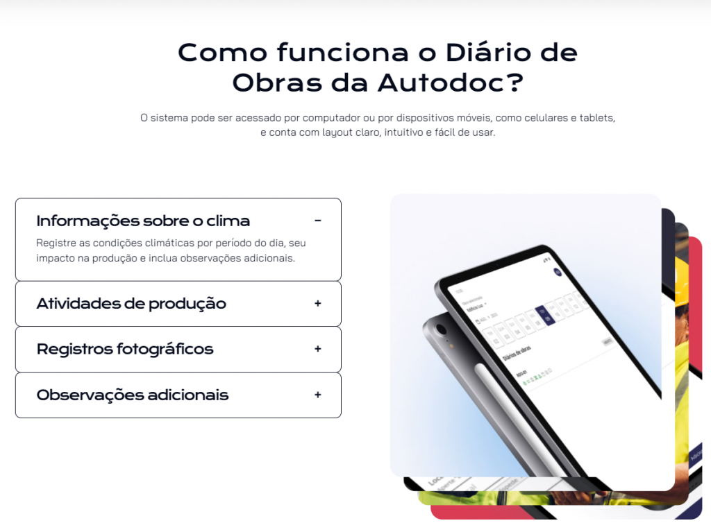 Novo site Autodoc - Página Diário de Obras